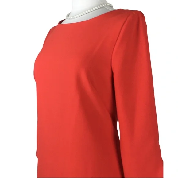 Vince Camuto Gorgeous Tomato Orange 3/4 Sleeve Boatneck Shift Midi Dress size 10 - Picture 4 of 14